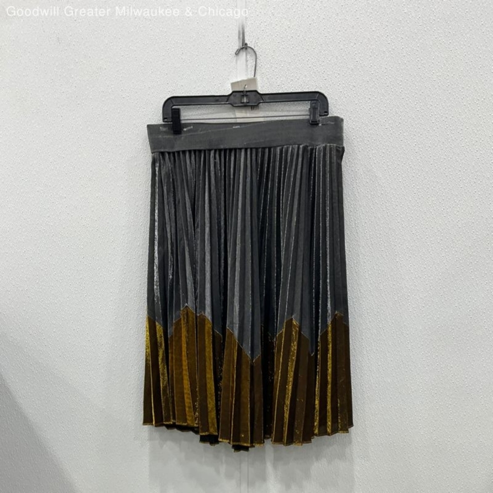 NEW ANTHROPOLOGIE HD Paris Magdalena Pleated Metallic Midi Skirt Silver & Gold L - Picture 5 of 9